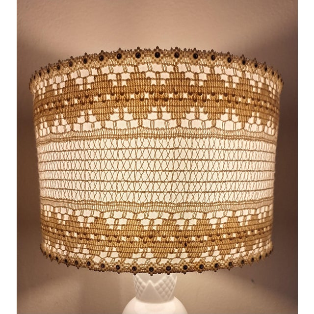 French Art Deco Cream Ceramic Table Lamp with Handmade Fabric Shade, 1920s For Sale - Image 9 of 12