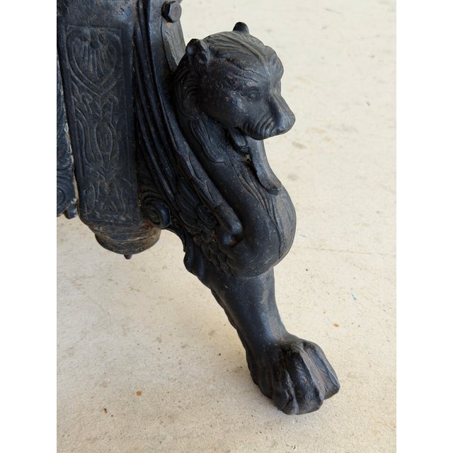 Monumental Antique Cast Iron Figural Neoclassical Griffin Garden Pedestals or Jardinieres, 19th Century-Pair For Sale - Image 9 of 12