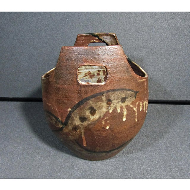 Handcrafted Stoneware Abstract Glaze Design Vessel by Nancy Pawel, San Antonio, Texas For Sale In Austin - Image 6 of 9