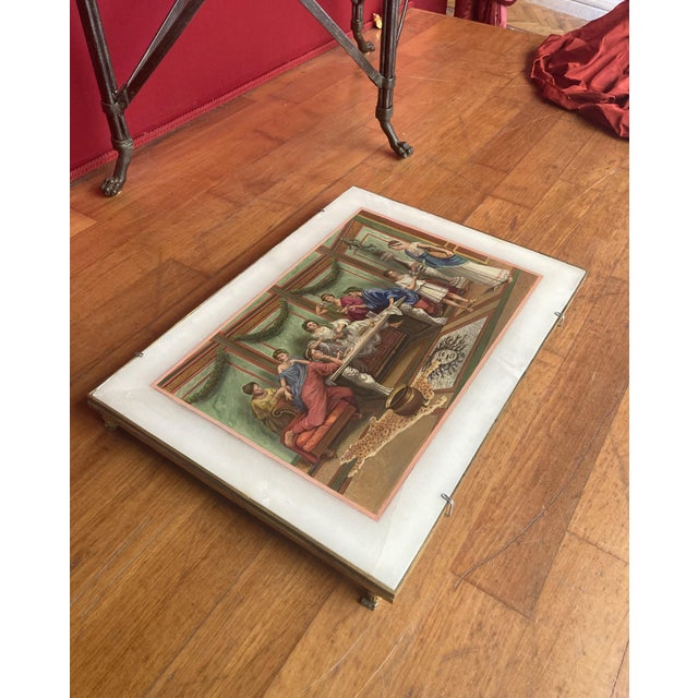 19th Century Italian Oil on Alabaster Painting Pompeian Interior Scene in Ormolu For Sale - Image 10 of 18