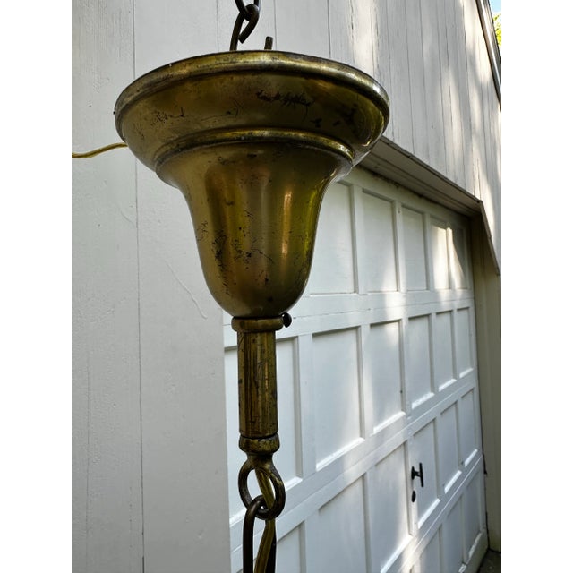 1920s Vintage Linen Fold Shade With Brass Hanging Fixture For Sale - Image 5 of 6