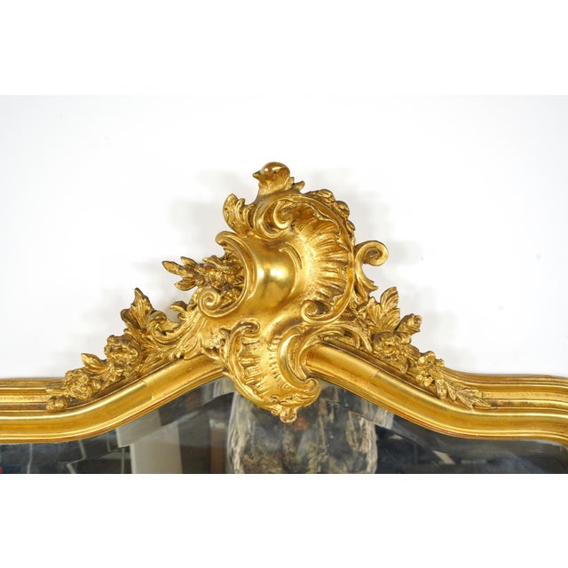 Antique French Louis XV Gilded Wood Overmantel Mirror For Sale - Image 4 of 13