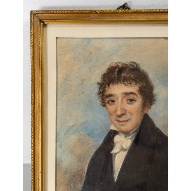 American 19th Century English or American Watercolor Miniature Portrait of a Gentleman For Sale - Image 3 of 10