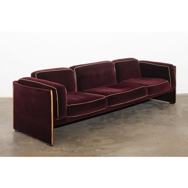 Duc Three-Seater Sofa in Burgundy Velvet by Mario Bellini for Cassina, 1970s For Sale - Image 15 of 16