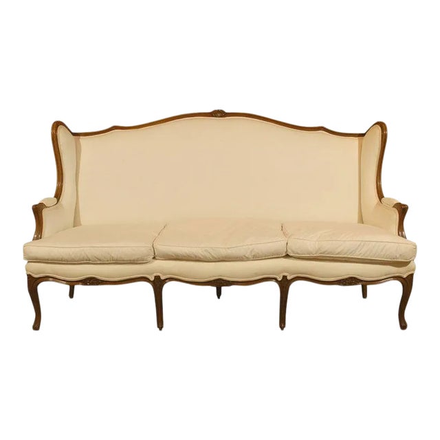 French, 19th Century Louis XV Style Wooden Three-Seat Canapé à Oreilles For Sale