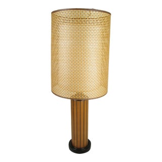 Mid 20th Century Mid Century Modern Gruvwood Lamp Walnut and Black Metal Base For Sale