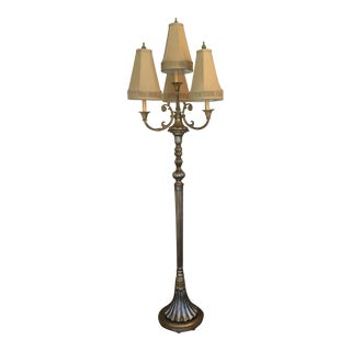 Vintage 1990s Gold and Silver Leaf Floor Lamp With 4 Shades For Sale