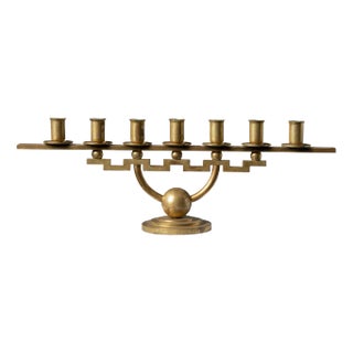 Scandinavian Modern Geometric Brass Candlestick Holder from Lars Holmström For Sale