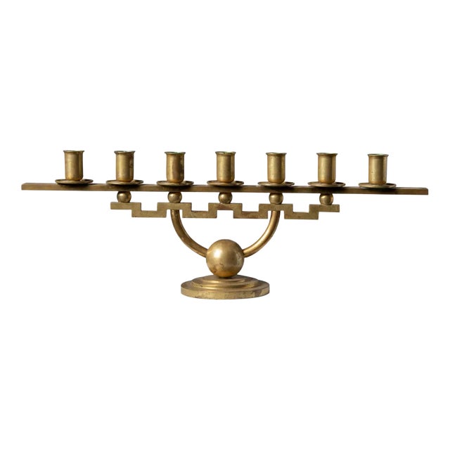 Scandinavian Modern Geometric Brass Candlestick Holder from Lars Holmström For Sale