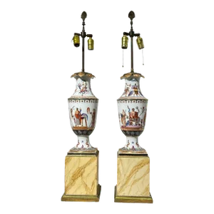 Antique Greek Revival Porcelain Vases Mounted as Table Lamps - A Pair