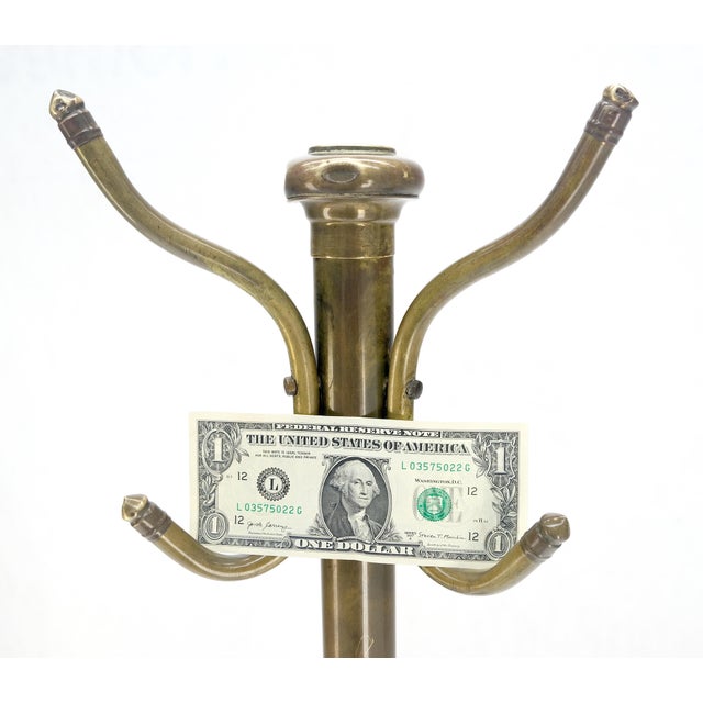 Late 20th Century Vintage c1950s Solid Brass Tube Tripod Base Free Standing Coat Rack Nice Patina! For Sale - Image 5 of 13