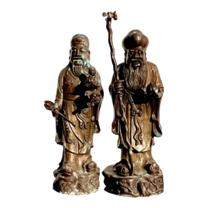 Vintage Japanese Bronze Ancestral Figures - Set of 2