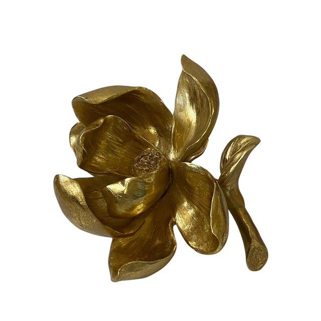 Art Deco Decorative Gold Tone Magnolia Flower For Sale - Image 3 of 10
