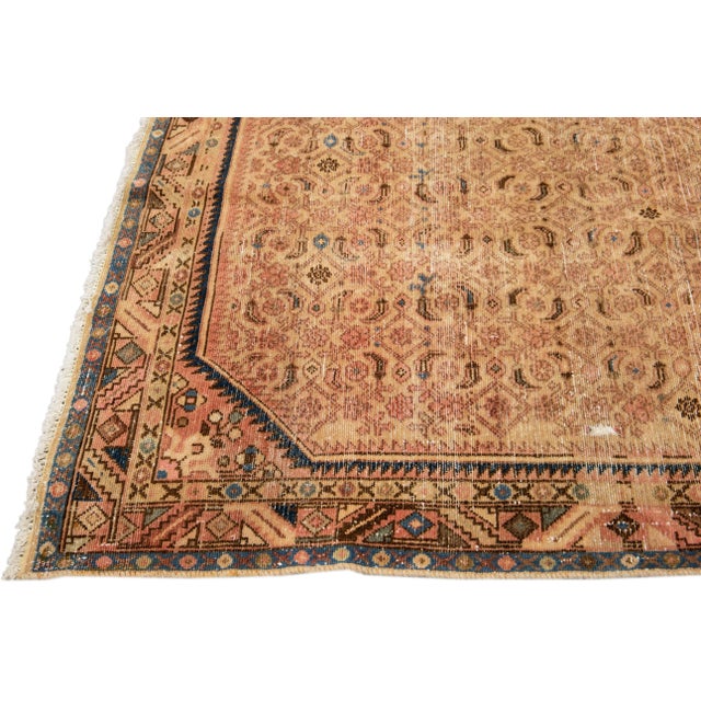 1960s 1960s Vintage Distressed Handmade All Over Peach Wool Runner For Sale - Image 5 of 9