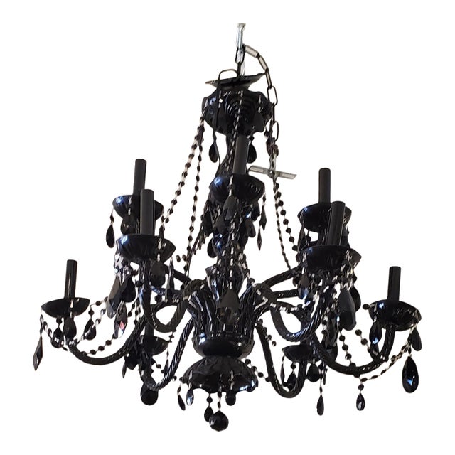 Black Blown Glass Chandelier For Sale