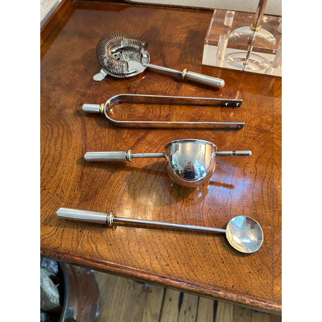 Hollywood Regency Vintage Gio Ponti Silver Plate Cocktail Tools in Lucite Stand, Made in Italy- 5 Pieces For Sale - Image 3 of 5