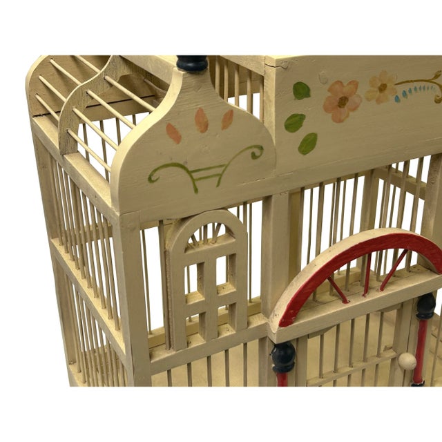 Wood Western House Shape Light Cream Color Wood Birdcage Display For Sale - Image 7 of 7