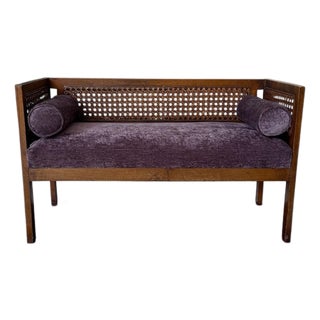 1950s Vintage Mid-Century Modern Cane Back Bench For Sale