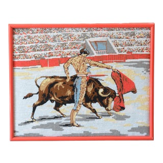Mid Century Matador Needlepoint Art For Sale