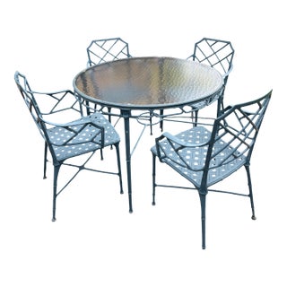 Brown James Calcutta Faux Bamboo “ Hall Bradley” Cast Patio Dining Set For Sale