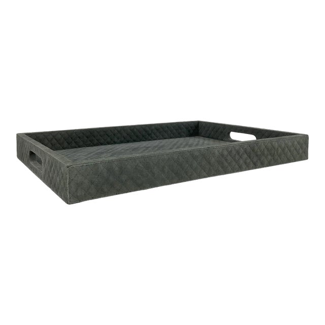 Made Goods Modern Large Gray Quilted Suede Bower Tray For Sale