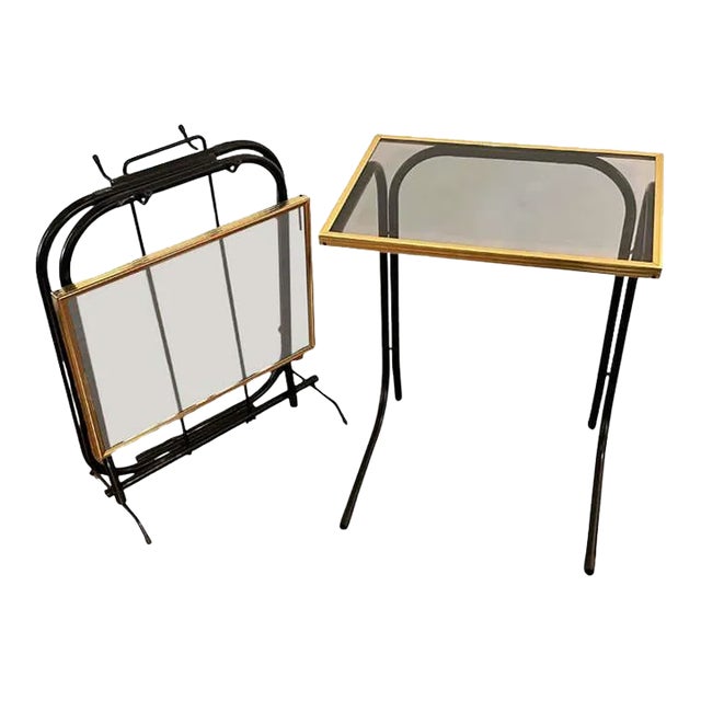 Pair of Occasional Folding Tables With Their Black Iron Support For Sale
