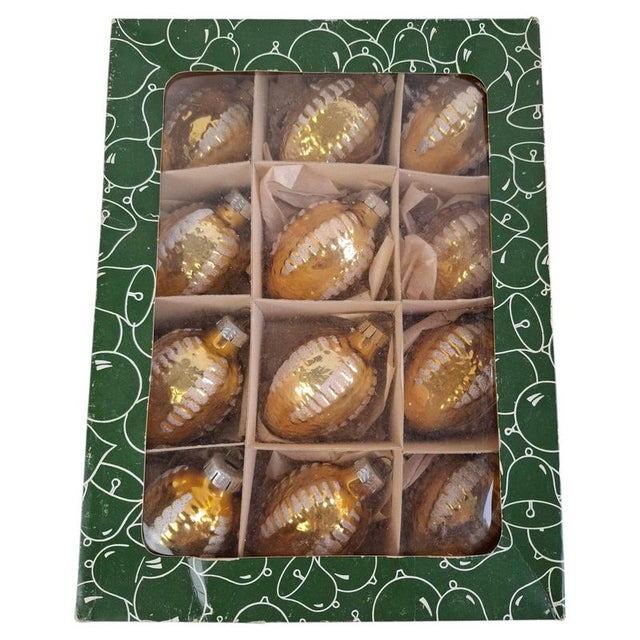 Vintage Czechoslovakian Hand-Painted Golden Glass Christmas Ornaments, 1970, Set of 12 For Sale - Image 12 of 12