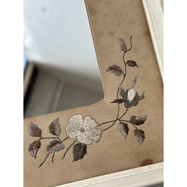 Antique Small-Scale Silk Floral Embroidered Linen Mat Mirror, Circa 1920s-30s For Sale - Image 12 of 15