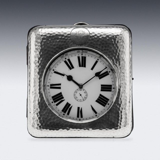 Antique English Silver Mounted Desk Clock, 1904 For Sale - Image 3 of 15