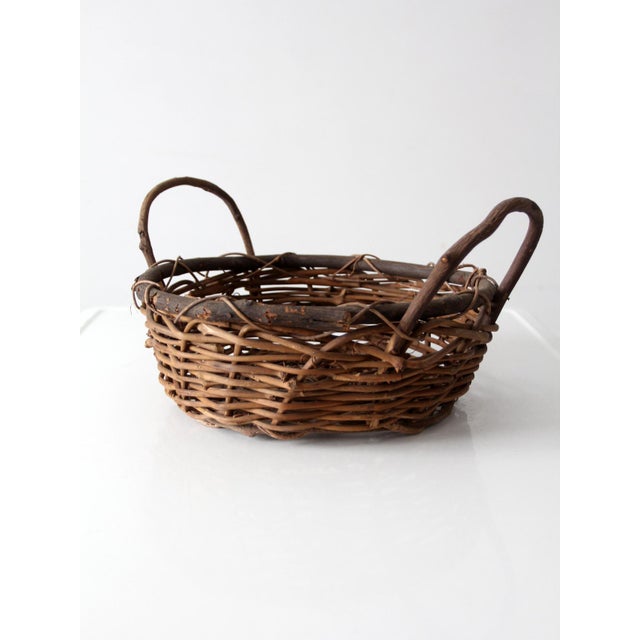 Vintage Handwoven Vine Basket With Handles For Sale - Image 9 of 14