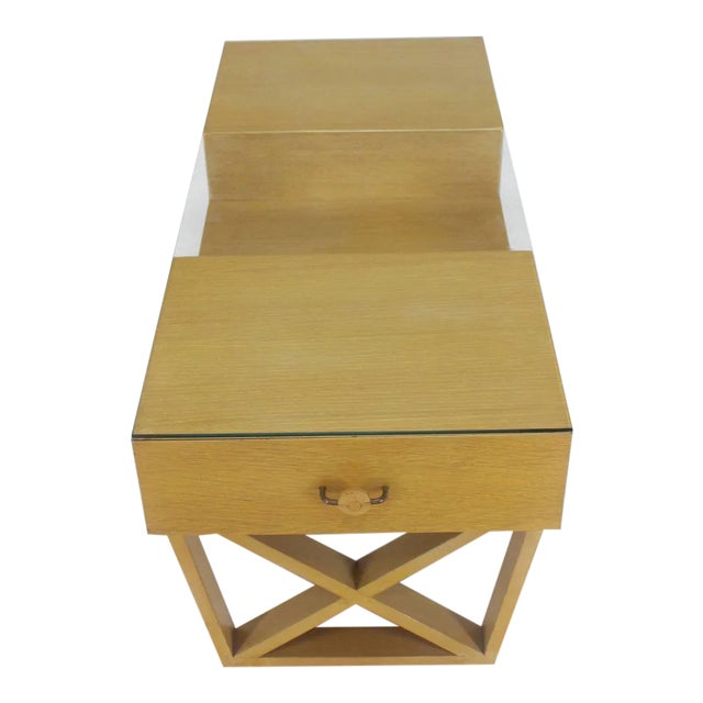 Mid-Century Modern Blond Cerused Oak Glass Top X-Base Rectangular Coffee Table For Sale - Image 10 of 10