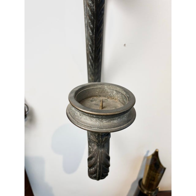 Metal Vintage Cast Metal Wall Sconces, Gothic Revival Style For Sale - Image 7 of 10