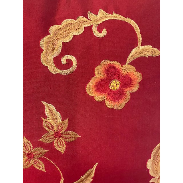 1960s 20 Th C Burgundy Ref Silk Embroidered Pillow With Tassels Feather Diwn Insert For Sale - Image 5 of 5