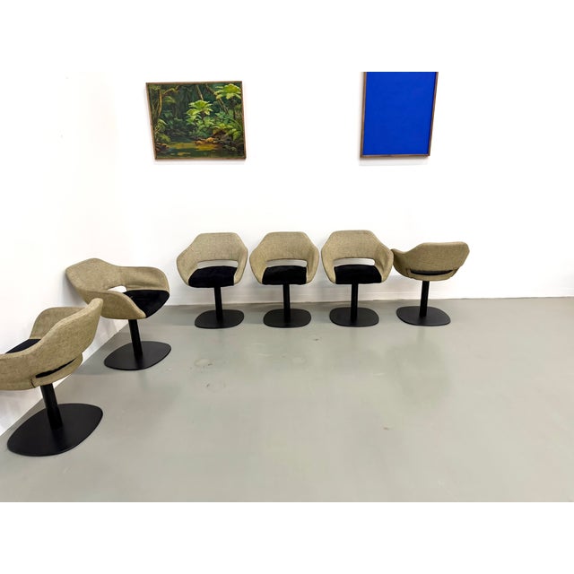 Black Swivel Armchairs with Organic Mottled Fabric Shells and Weighted Disc Bases, 1990s, Set of 6 For Sale - Image 8 of 18