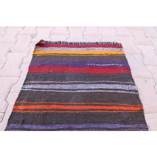 1970 Rustic Black Striped Kilim For Sale In Sacramento - Image 6 of 13