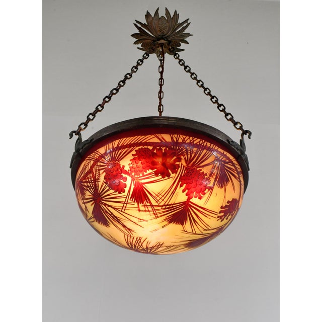 Art Deco French Art Deco Pendant Light by Galle - 1925 Cameo Gallé Chandelier France For Sale - Image 3 of 15