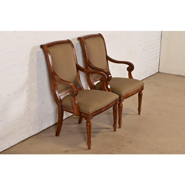 Ethan Allen French Regency Louis XVI Carved Cherry Wood Upholstered Armchairs, Pair For Sale - Image 11 of 11