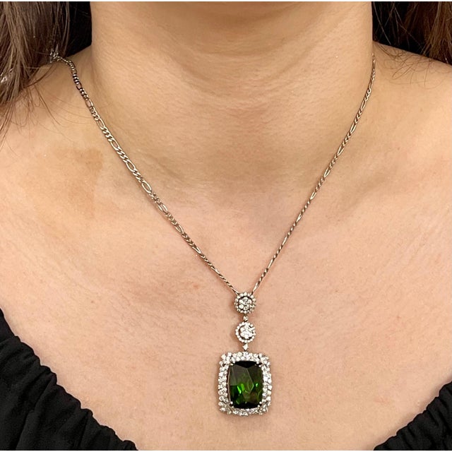 17.16 Carat Green Tourmaline & Diamond Pendant / Necklace 14 Karat Gold, Estate This spectacular Pendant Necklace...