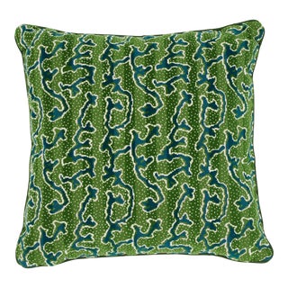 Schumacher X Timothy Corrigan Corail Velvet 22" Pillow in Emerald Green For Sale