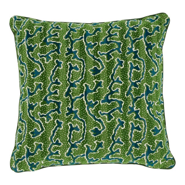 Schumacher X Timothy Corrigan Corail Velvet 22" Pillow in Emerald Green For Sale