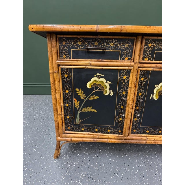 Vintage Aesthetic Movement Style Bamboo and Black Lacquer Chinoiserie Cabinet For Sale - Image 9 of 11