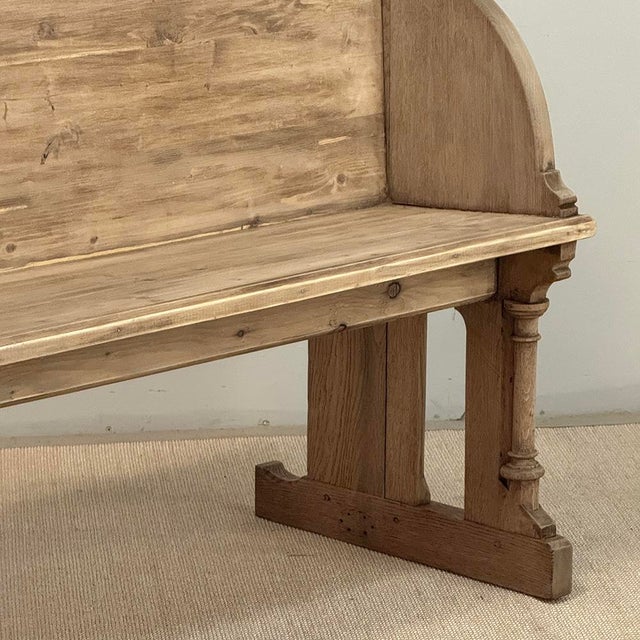 Camel 19th Century Gothic Revival Stripped Oak & Fruitwood Deacon’s Bench For Sale - Image 8 of 18