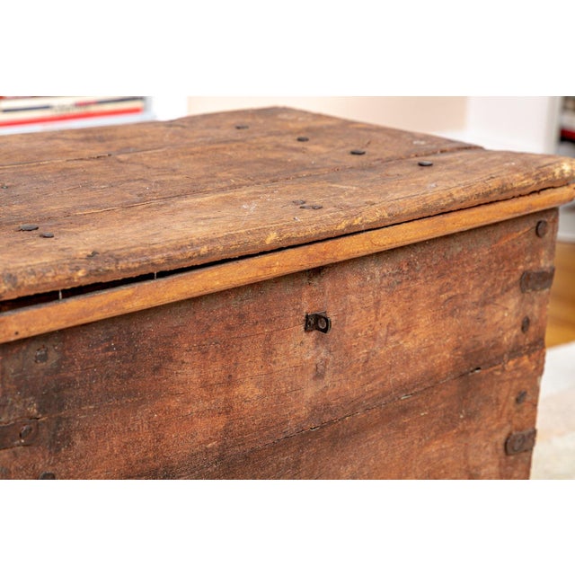 Antique Oak Chest, 19th Century or Earlier, With Early Iron Hardware, Hinged Lid and Block Feet For Sale In New York - Image 6 of 9