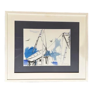 1960s Carl Ashby Abstract Provincetown Maritime Watercolor Painting, Framed