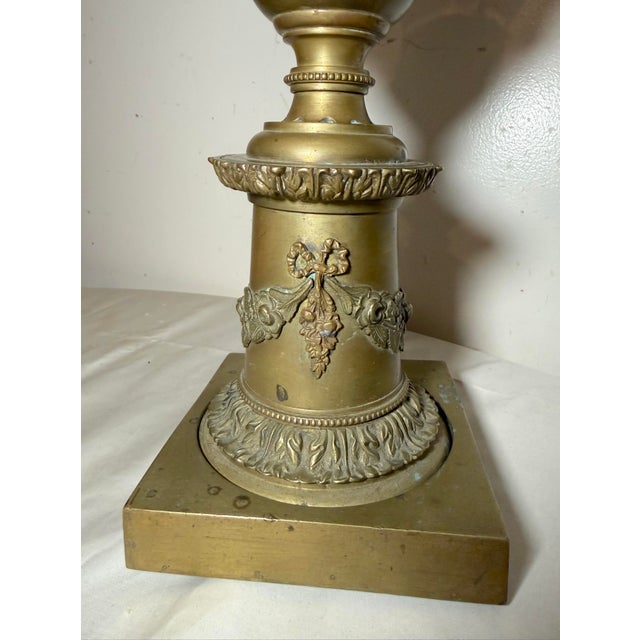 19th Century Antique 19th Century Victorian Ornate Gilt Bronze Glass Astral Oil Table Lamp For Sale - Image 5 of 14