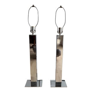 Pair of Late 1970s George Kovacs Architectural Chrome “Skyscraper” Table Lamps For Sale
