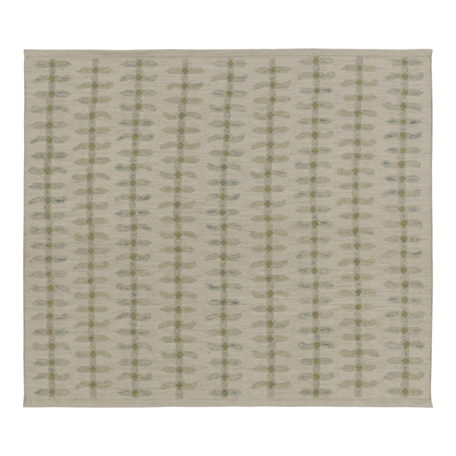 Rug & Kilim’s Scandinavian-Inspired Rug, White With Green Minimalist Patterns For Sale