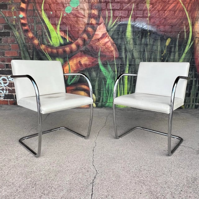 Mid 20th Century Set of Four Mies Van Der Rohe for Knoll Tubular Chrome Armchairs – Leather Upholstery For Sale - Image 5 of 12