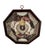 Vintage sailors' valentine handcrafted with seashells and arranged under glass in a mahogany octagonal shadow box.