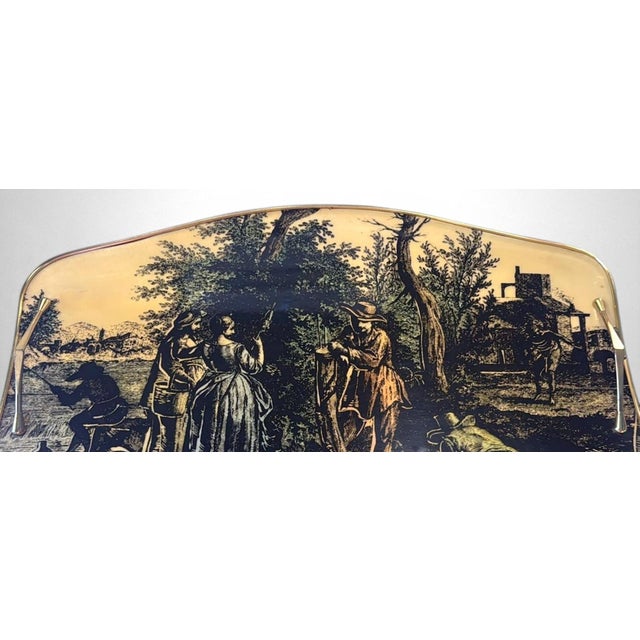 Italian Decorative Tray With Brass Handles and Pastoral Scene For Sale - Image 6 of 18